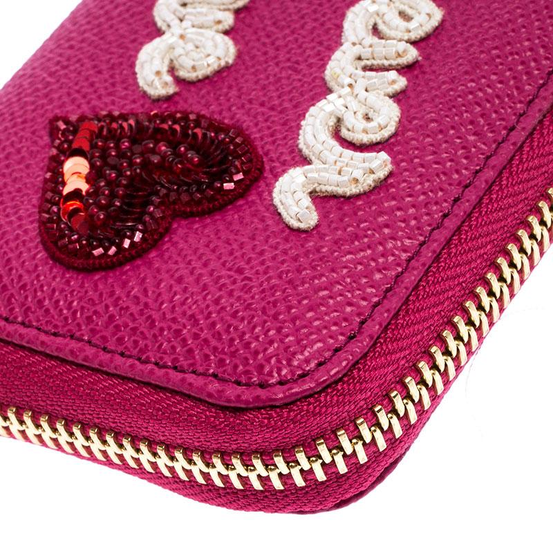 Women's Dolce and Gabbana Pink Leather Forever Love Zip Coin Purse