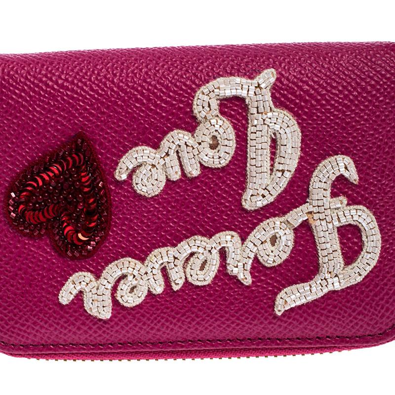Dolce and Gabbana Pink Leather Forever Love Zip Coin Purse 2