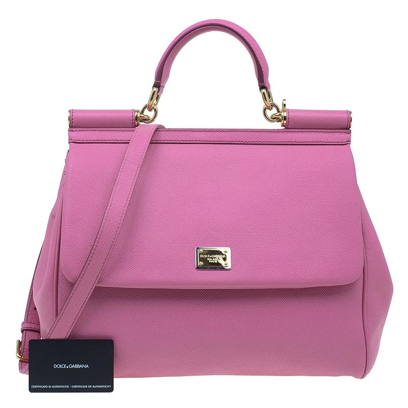 Dolce and Gabbana Pink Leather Large Miss Sicily Tote 8