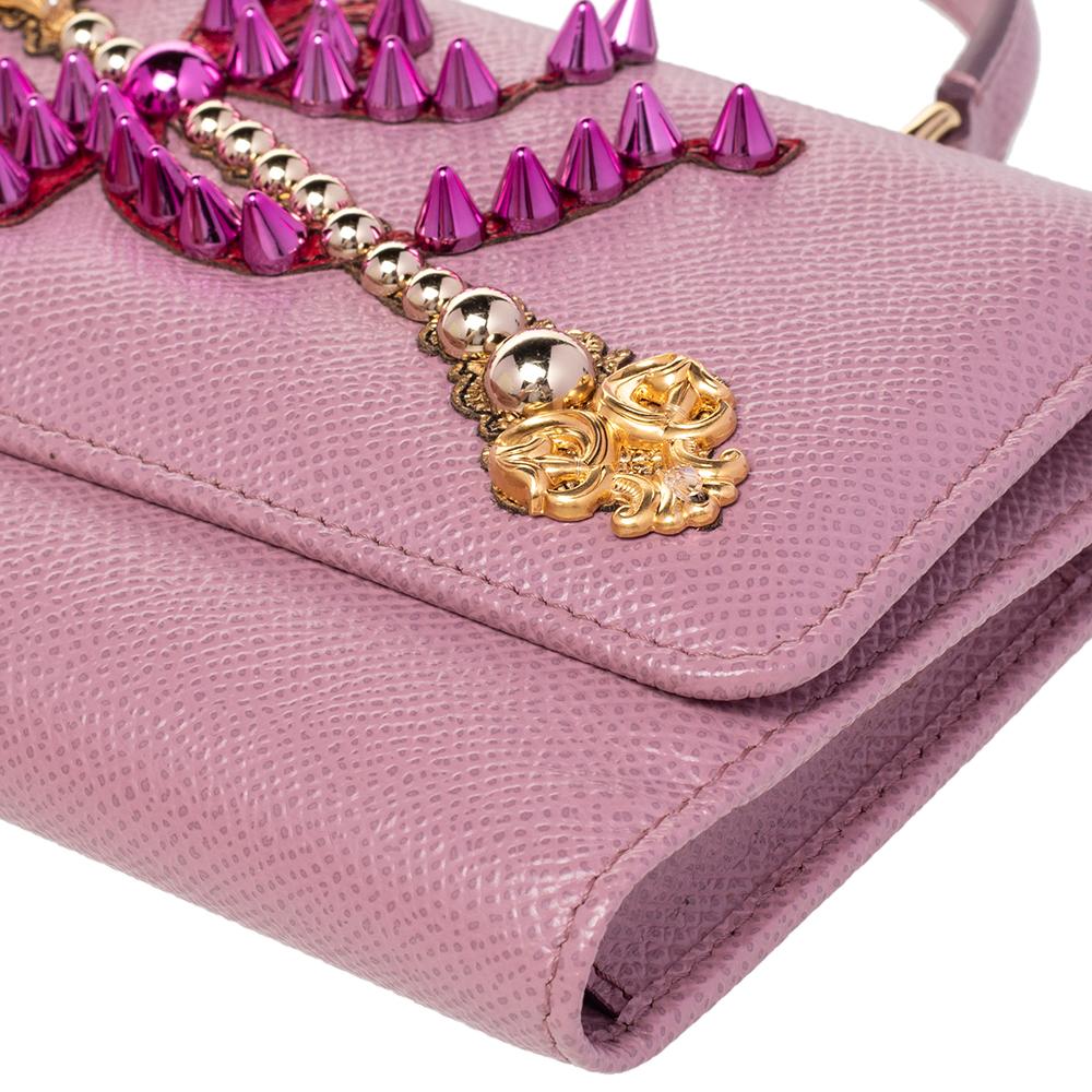 Dolce and Gabbana Pink Leather Miss Sicily Von Wallet On Chain 5