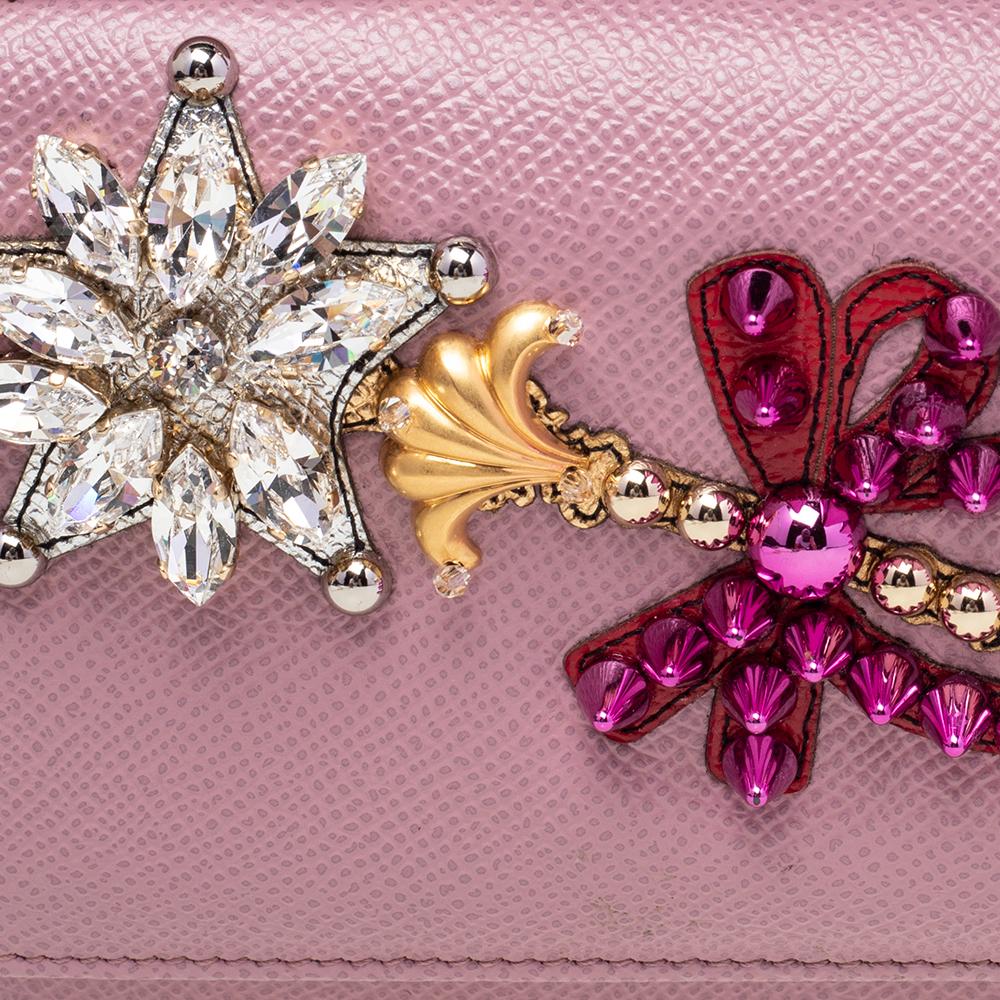 Dolce and Gabbana Pink Leather Miss Sicily Von Wallet On Chain 6