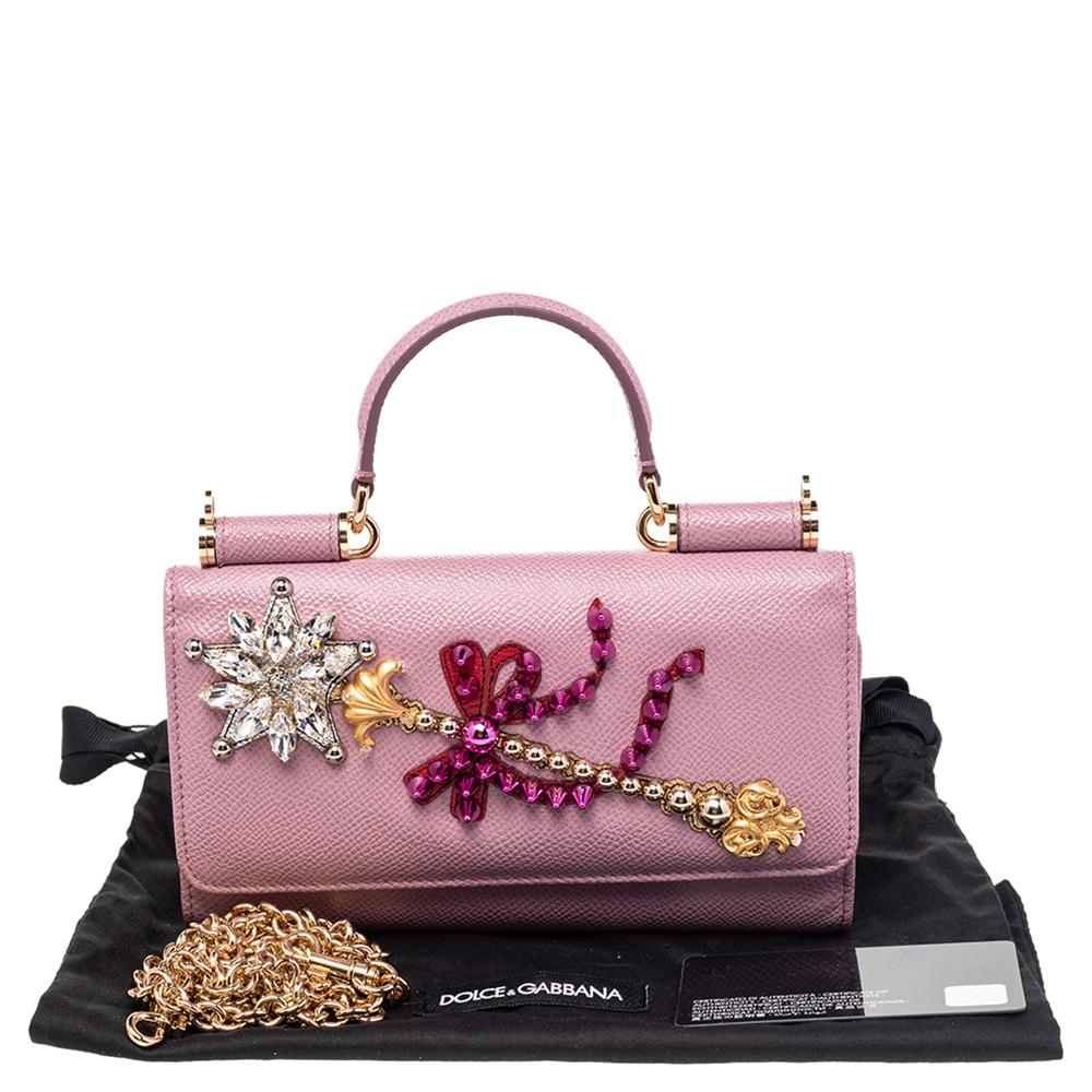 Dolce and Gabbana Pink Leather Miss Sicily Von Wallet On Chain 7
