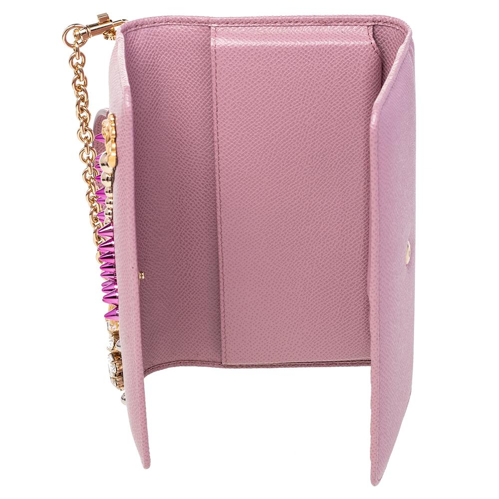 Dolce and Gabbana Pink Leather Miss Sicily Von Wallet On Chain 2