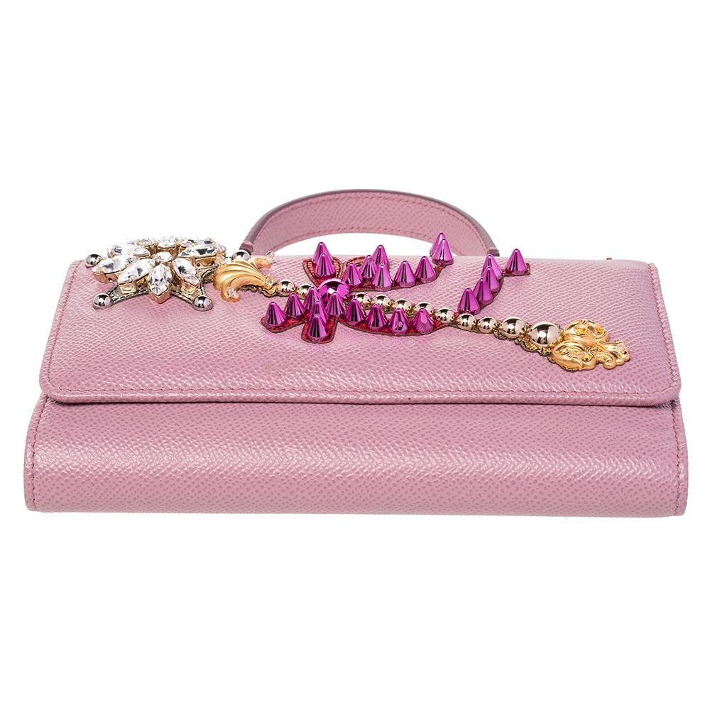 Dolce and Gabbana Pink Leather Miss Sicily Von Wallet On Chain 3