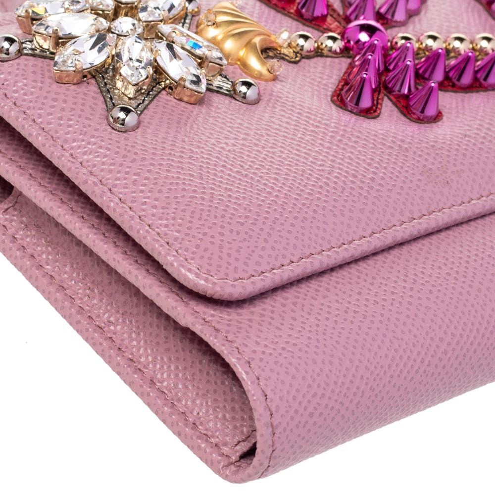 Dolce and Gabbana Pink Leather Miss Sicily Von Wallet On Chain 4