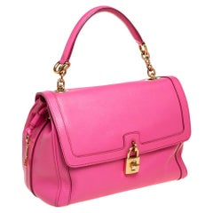 Dolce and Gabbana Pink Leather Padlock Top Handle Bag