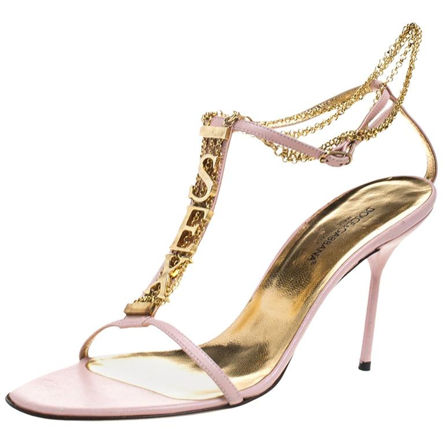 Dolce and Gabbana Pink Leather Sex Chain Detail Ankle Strap Sandals Size 40  at 1stDibs | dolce and gabbana sex heels