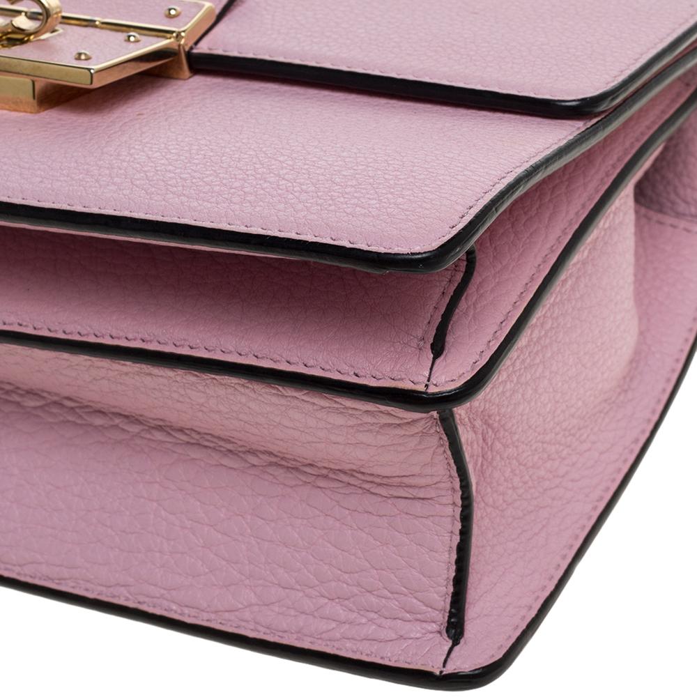 Dolce and Gabbana Pink Leather Small Rosalia Shoulder Bag In Good Condition In Dubai, Al Qouz 2