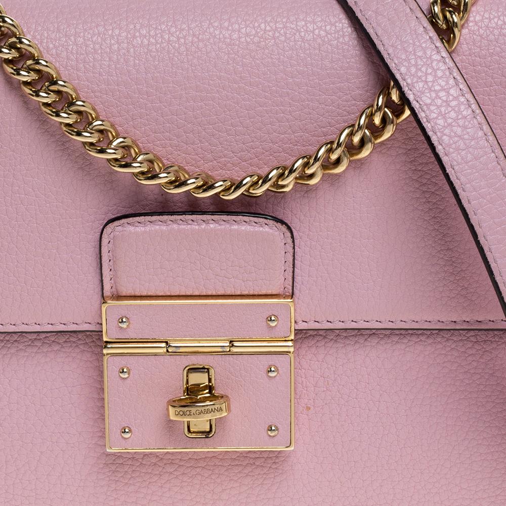 Dolce and Gabbana Pink Leather Small Rosalia Shoulder Bag 1
