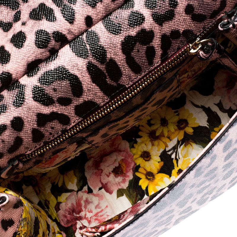 Women's Dolce and Gabbana Pink Leopard Print Leather Medium Miss Sicily Top Handle Bag