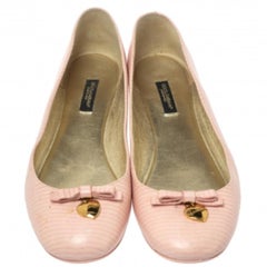 Dolce and Gabbana Pink Lizard Embossed Leather Bow Detail Ballet Flats Size 40