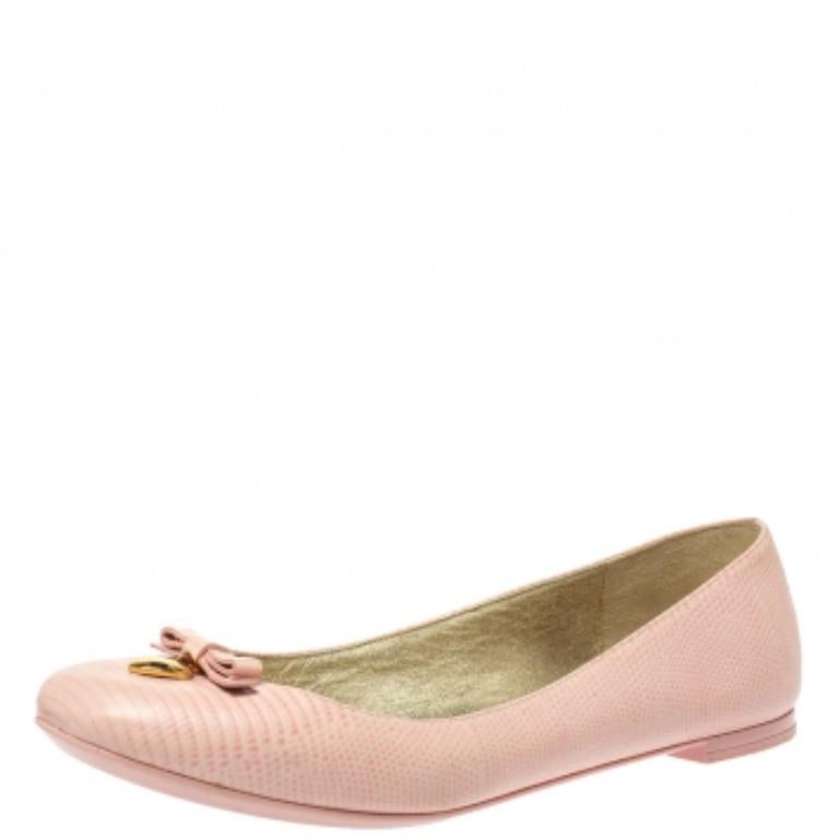 Dolce & Gabbana - Ballerines en cuir gaufré rose avec nœud Taille 40 Pour femmes en vente