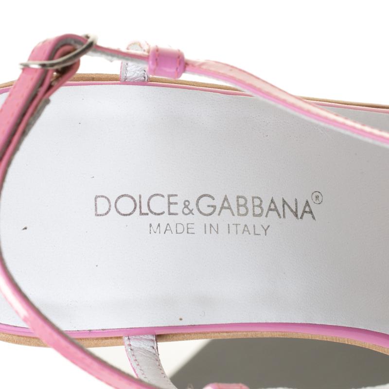 Dolce And Gabbana Pink Patent Leather Beads Embellished  Wedge Sandals Size 37.5 1