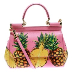 Dolce and Gabbana Pink Pineapple Print Leather Small Miss Sicily Top Handle  Bag For Sale at 1stDibs | dolce and gabbana pineapple bag