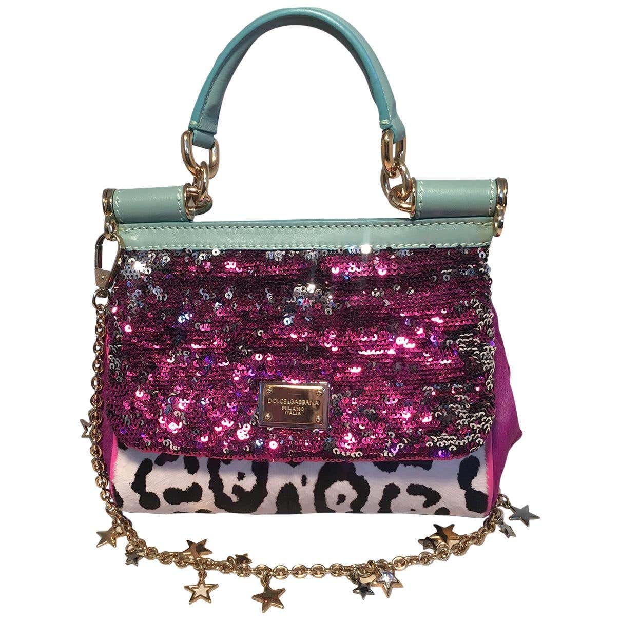 Dolce and Gabbana Pink Sequin Zebra Calf Hair Leather Small Miss Sicily ...