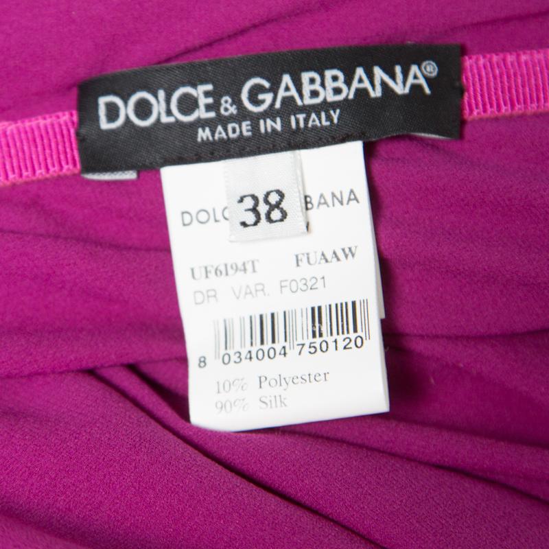 Dolce and Gabbana Pink Silk Ruched Strapless Dress S In Good Condition In Dubai, Al Qouz 2