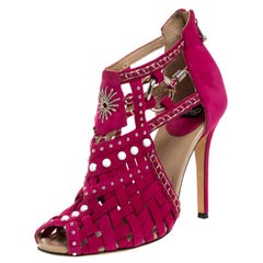 Dolce and Gabbana Pink Suede Leather Embellished Caged Sandals Size 39