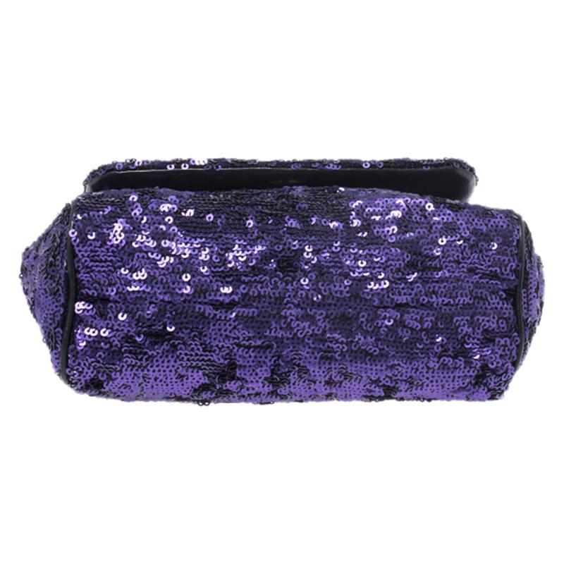 Dolce and Gabbana Purple/Black Sequin Leather Small Miss Sicily Top Handle Bag 2