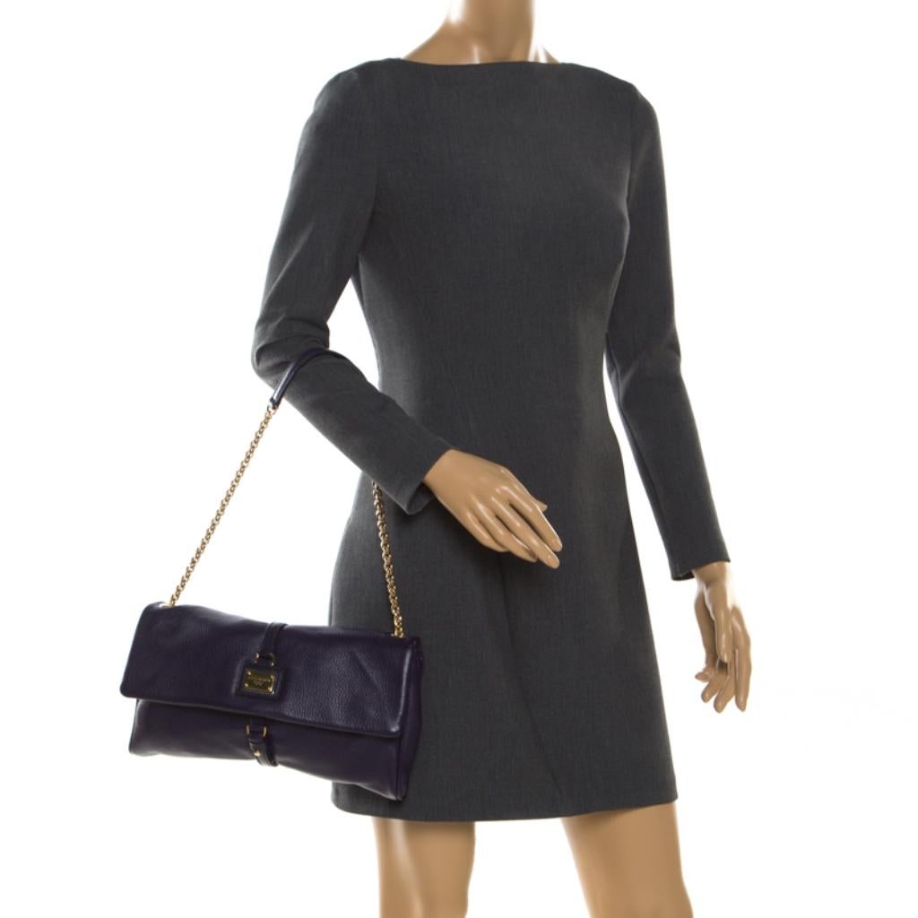 Black Dolce and Gabbana Purple Leather Chain Shoulder Bag