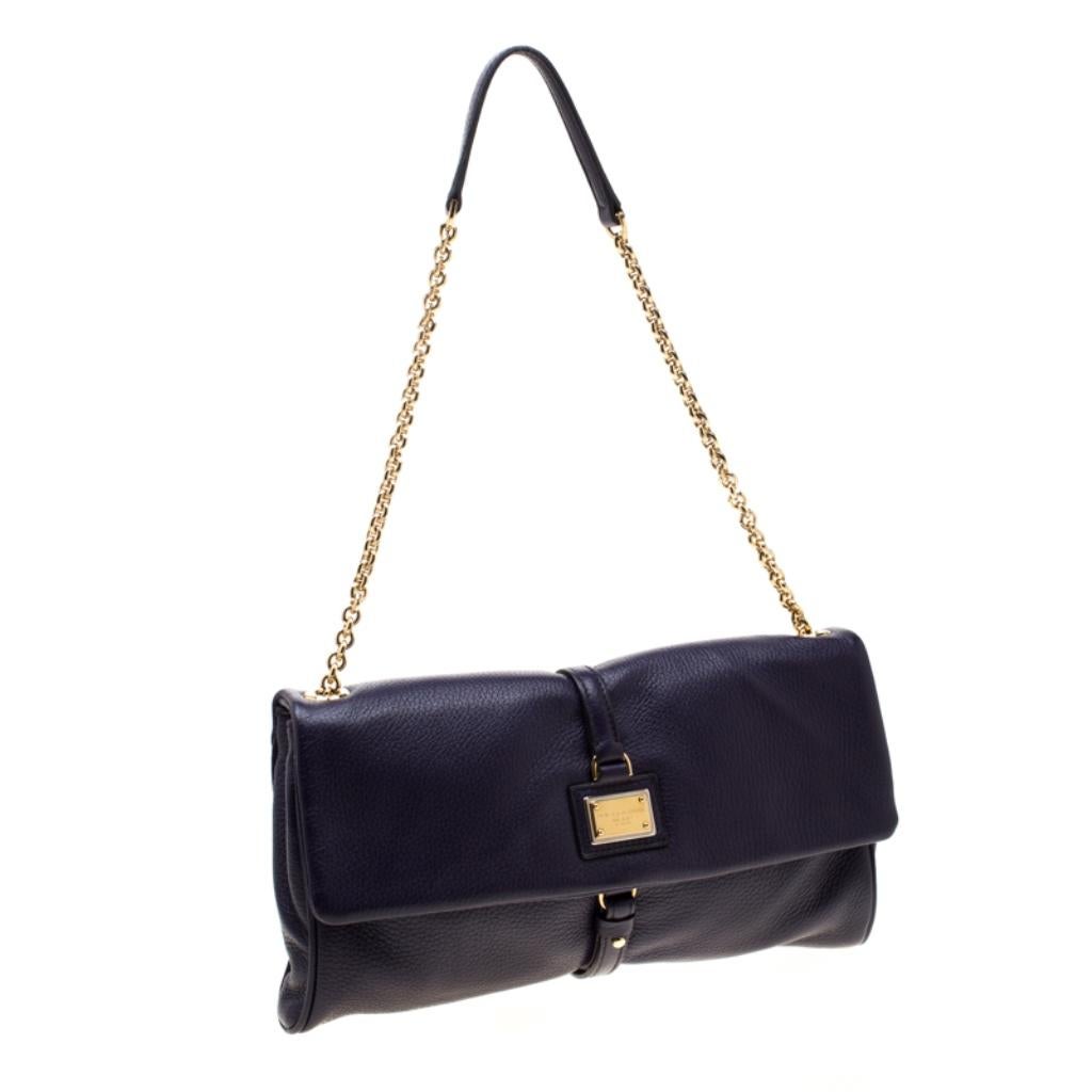 Dolce and Gabbana Purple Leather Chain Shoulder Bag In Excellent Condition In Dubai, Al Qouz 2