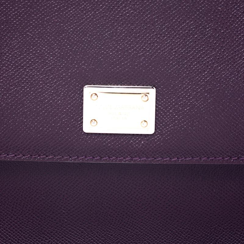 Dolce and Gabbana Purple Leather Large Miss Sicily Top Handle Bag 5