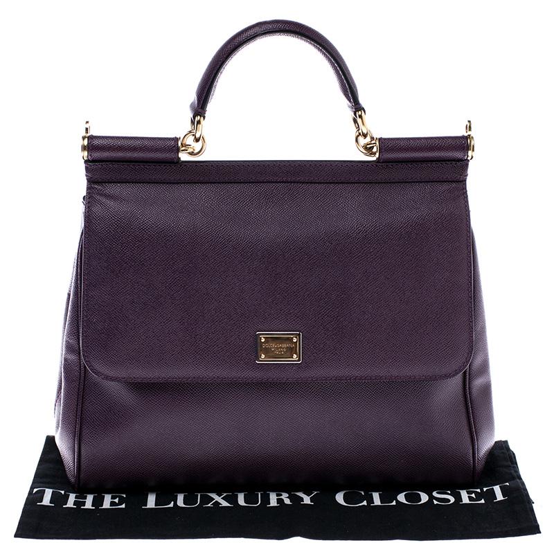 Dolce and Gabbana Purple Leather Large Miss Sicily Top Handle Bag 6