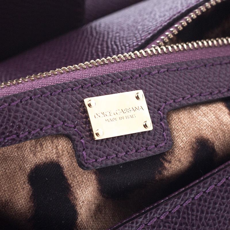 Dolce and Gabbana Purple Leather Large Miss Sicily Top Handle Bag 1