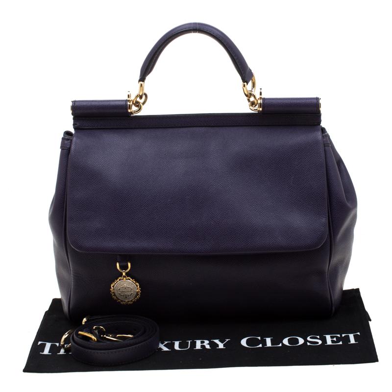 Dolce and Gabbana Purple Leather Large Miss Sicily Tote 6
