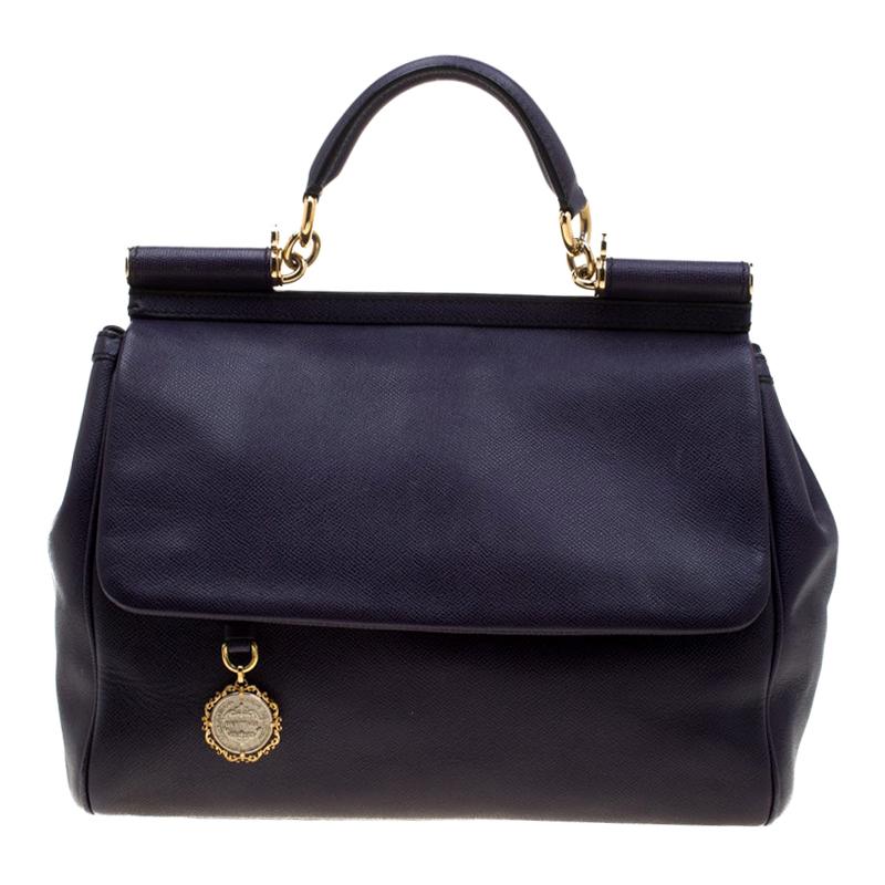 Dolce and Gabbana Purple Leather Large Miss Sicily Tote