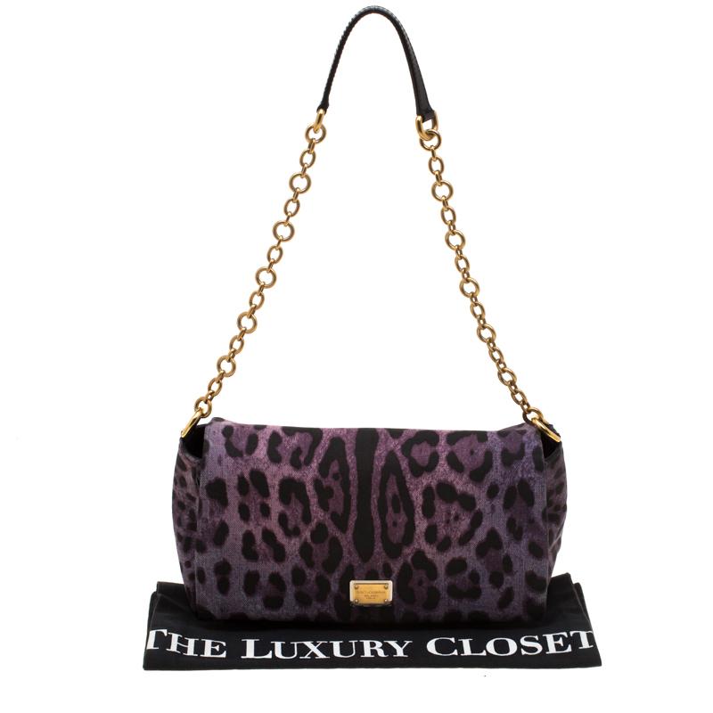 Dolce and Gabbana Purple Leopard Print Canvas and Leather Flap Shoulder Bag 6