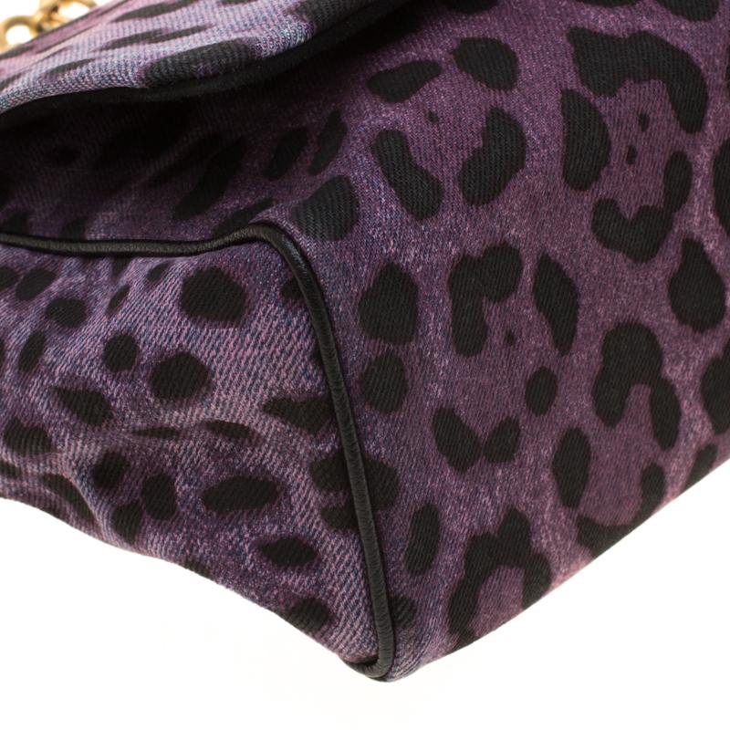 Dolce and Gabbana Purple Leopard Print Canvas and Leather Flap Shoulder Bag 1