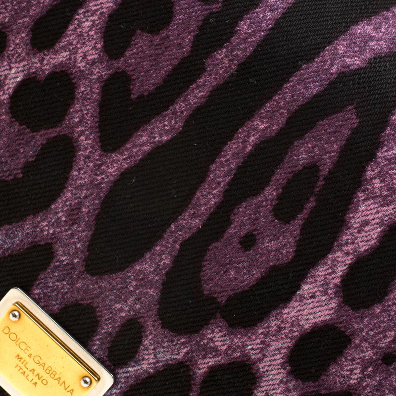 Dolce and Gabbana Purple Leopard Print Canvas and Leather Flap Shoulder Bag 3