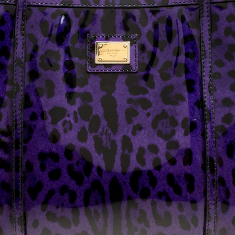 Dolce and Gabbana Purple Leopard Print Patent Leather Miss Escape Tote 6