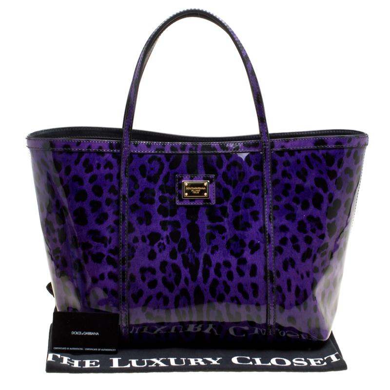 Dolce and Gabbana Purple Leopard Print Patent Leather Miss Escape Tote 7