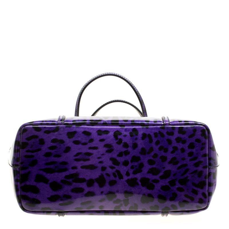 Dolce and Gabbana Purple Leopard Print Patent Leather Miss Escape Tote 1