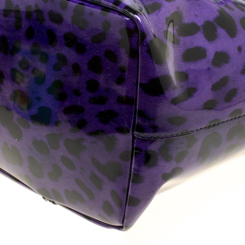 Dolce and Gabbana Purple Leopard Print Patent Leather Miss Escape Tote 2