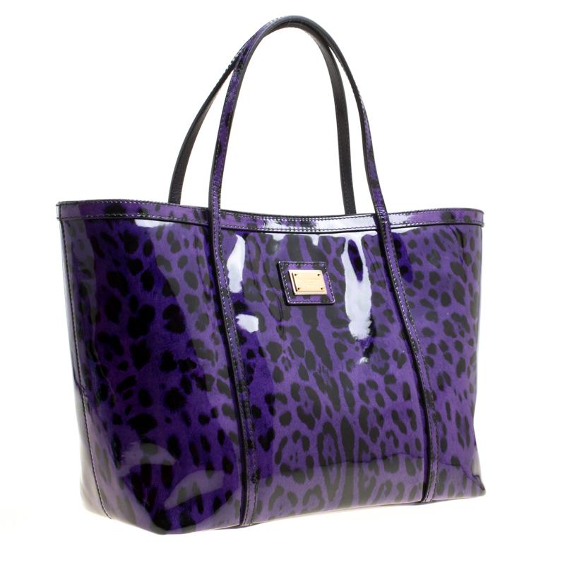 Dolce and Gabbana Purple Leopard Print Patent Leather Miss Escape Tote 5