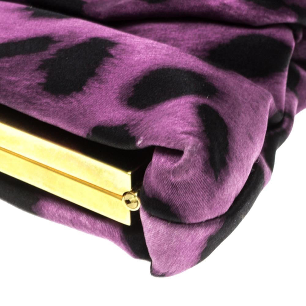 Dolce and Gabbana Purple Leopard Print Satin Miss Lady Clutch 5