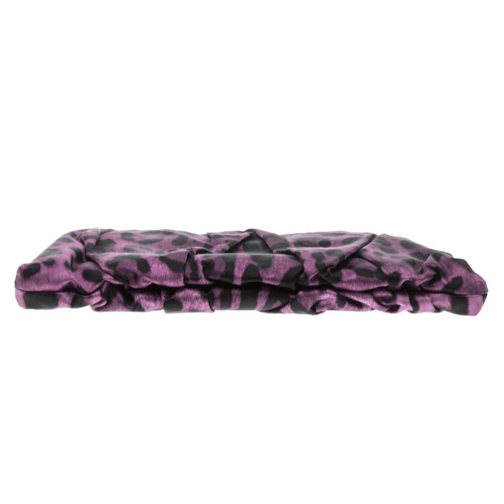 Women's Dolce and Gabbana Purple Leopard Print Satin Miss Lady Clutch