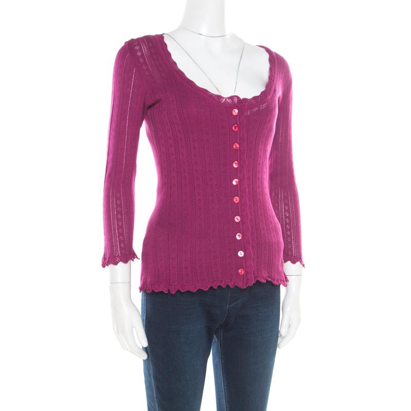 Dolce and Gabbana Purple Perforated Knit Sleeveless Top and Cardigan Set L In Good Condition In Dubai, Al Qouz 2