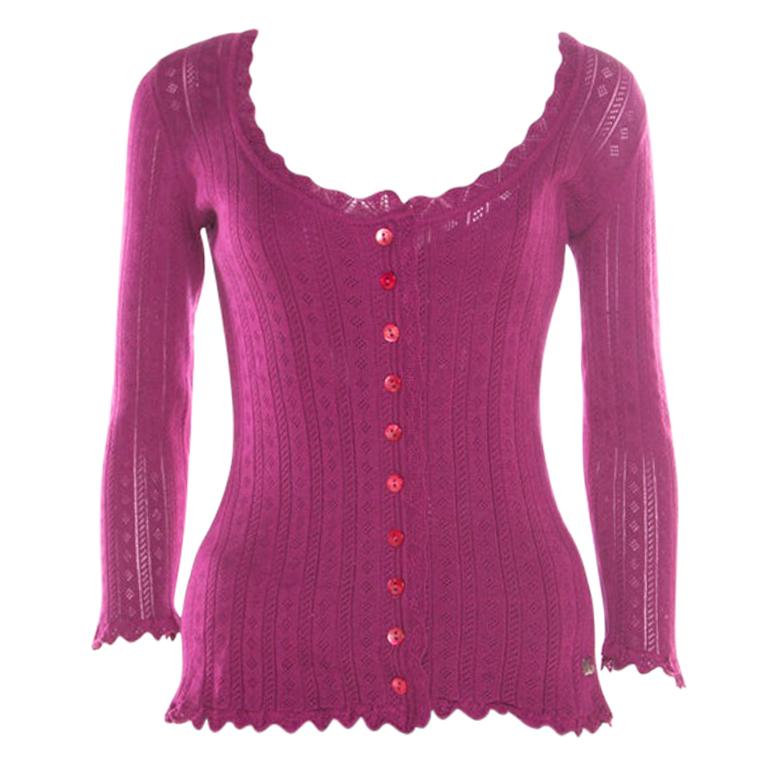 Dolce and Gabbana Purple Perforated Knit Sleeveless Top and Cardigan Set L