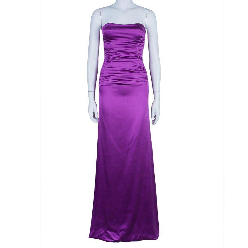 Dolce and Gabbana Purple Satin Evening Gown S In Good Condition In Dubai, Al Qouz 2