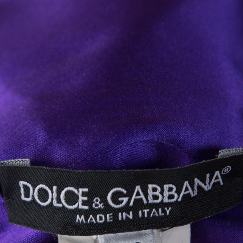 Dolce and Gabbana Purple Stretch Satin Ruched Sleeveless Dress S 1