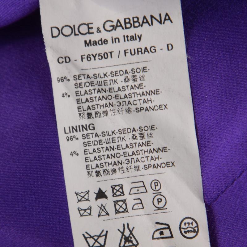 Women's Dolce and Gabbana Purple Stretch Satin Ruched Sleeveless Dress S