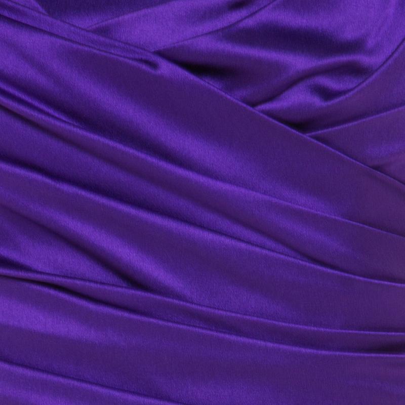 Dolce and Gabbana Purple Stretch Satin Ruched Sleeveless Dress S 3