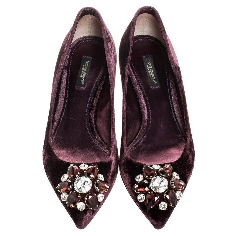 Black Dolce and Gabbana Purple Velvet Crystal Embellished Bellucci Pumps Size 38