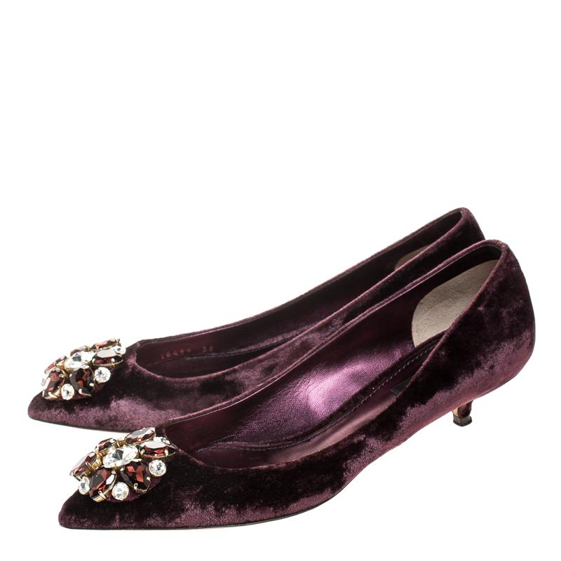 Women's Dolce and Gabbana Purple Velvet Crystal Embellished Bellucci Pumps Size 38
