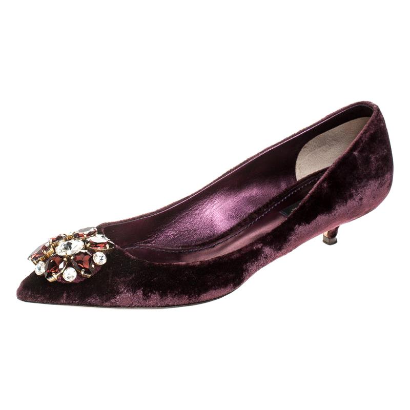 Dolce and Gabbana Purple Velvet Crystal Embellished Bellucci Pumps Size 38