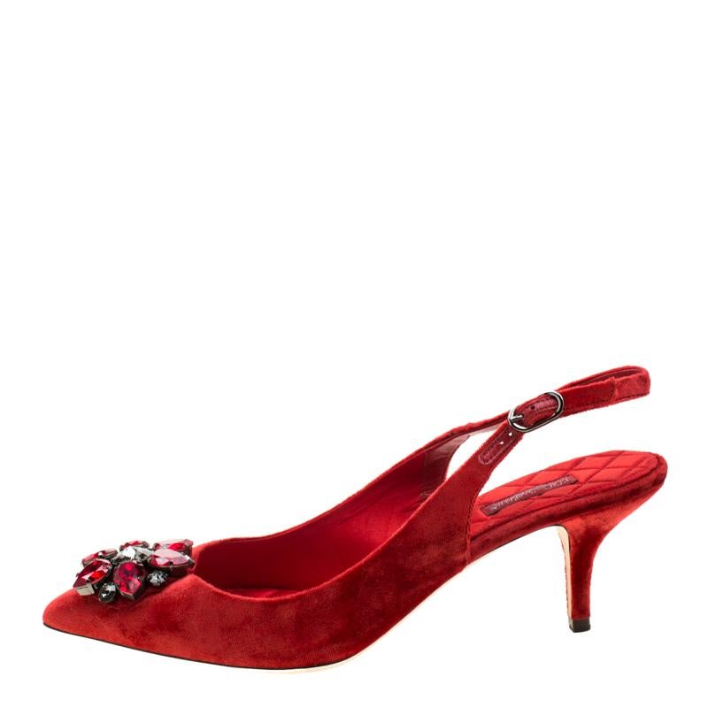 Dolce And Gabbana Red Bellucci Embellished Pointed Toe Slingback Sandals Size 38 3