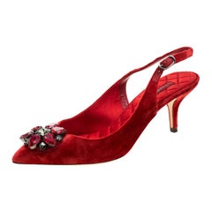 Dolce And Gabbana Red Bellucci Embellished Pointed Toe Slingback Sandals Size 38